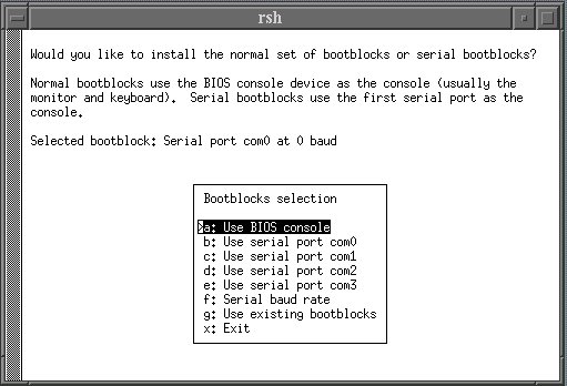 a: Use BIOS console 
     b: Use serial port com0
     c: Use serial port com1
     d: Use serial port com2
     e: Use serial port com3
     f: Serial baud rate
     